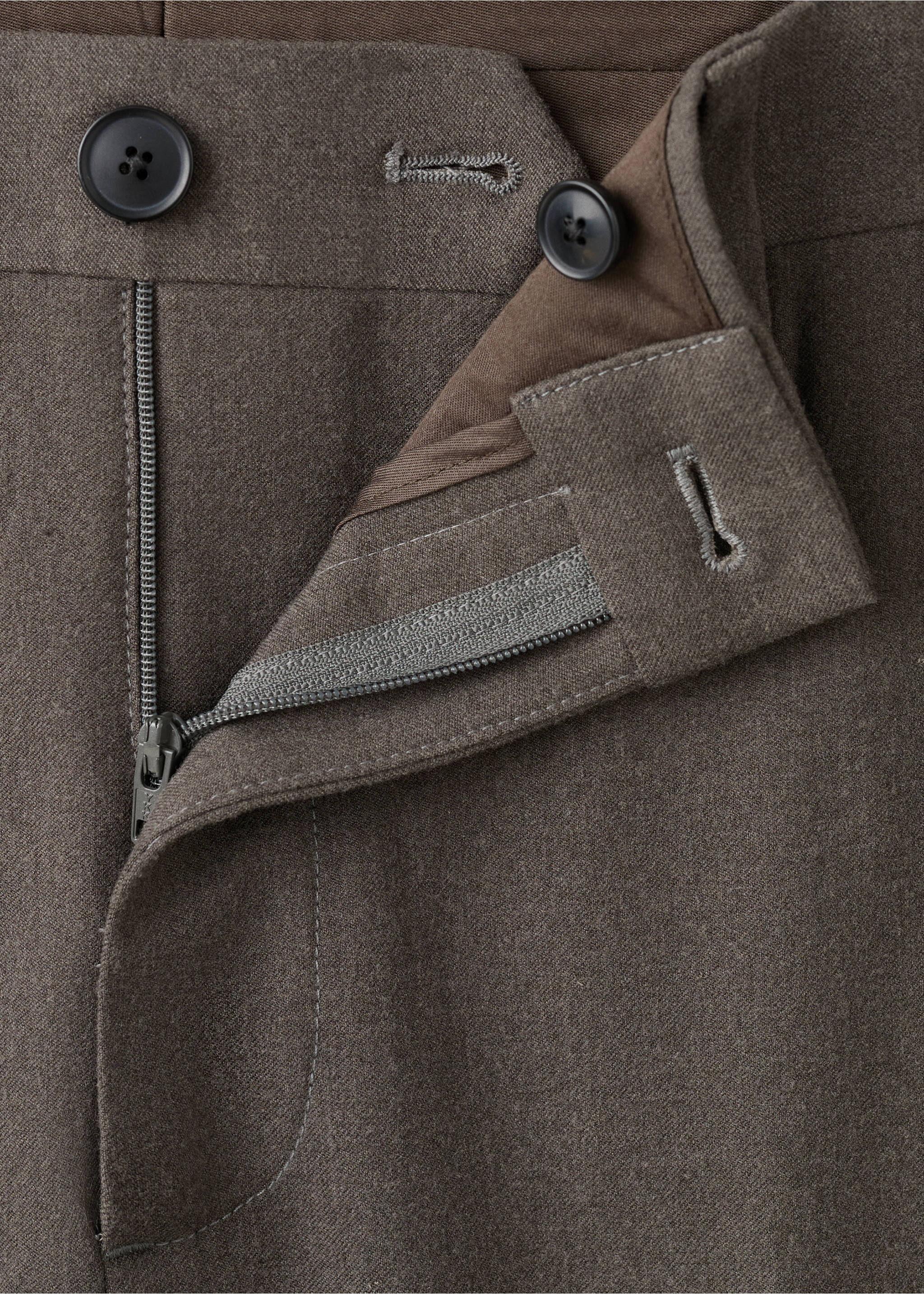Slim-fit flannel trousers - Details of the article 8, Medium Brown. Ref: 27091256-00.