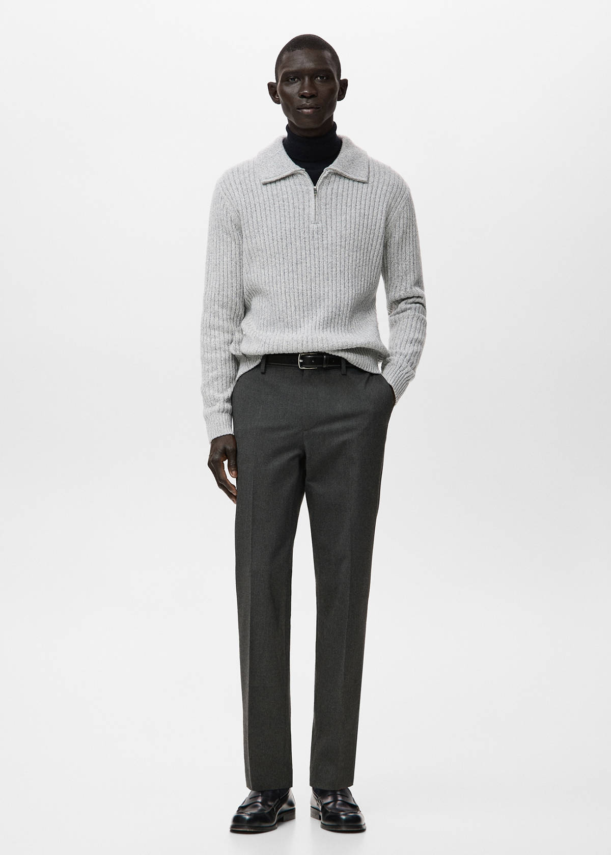 Slim-fit flannel trousers — Dark Heather Grey
