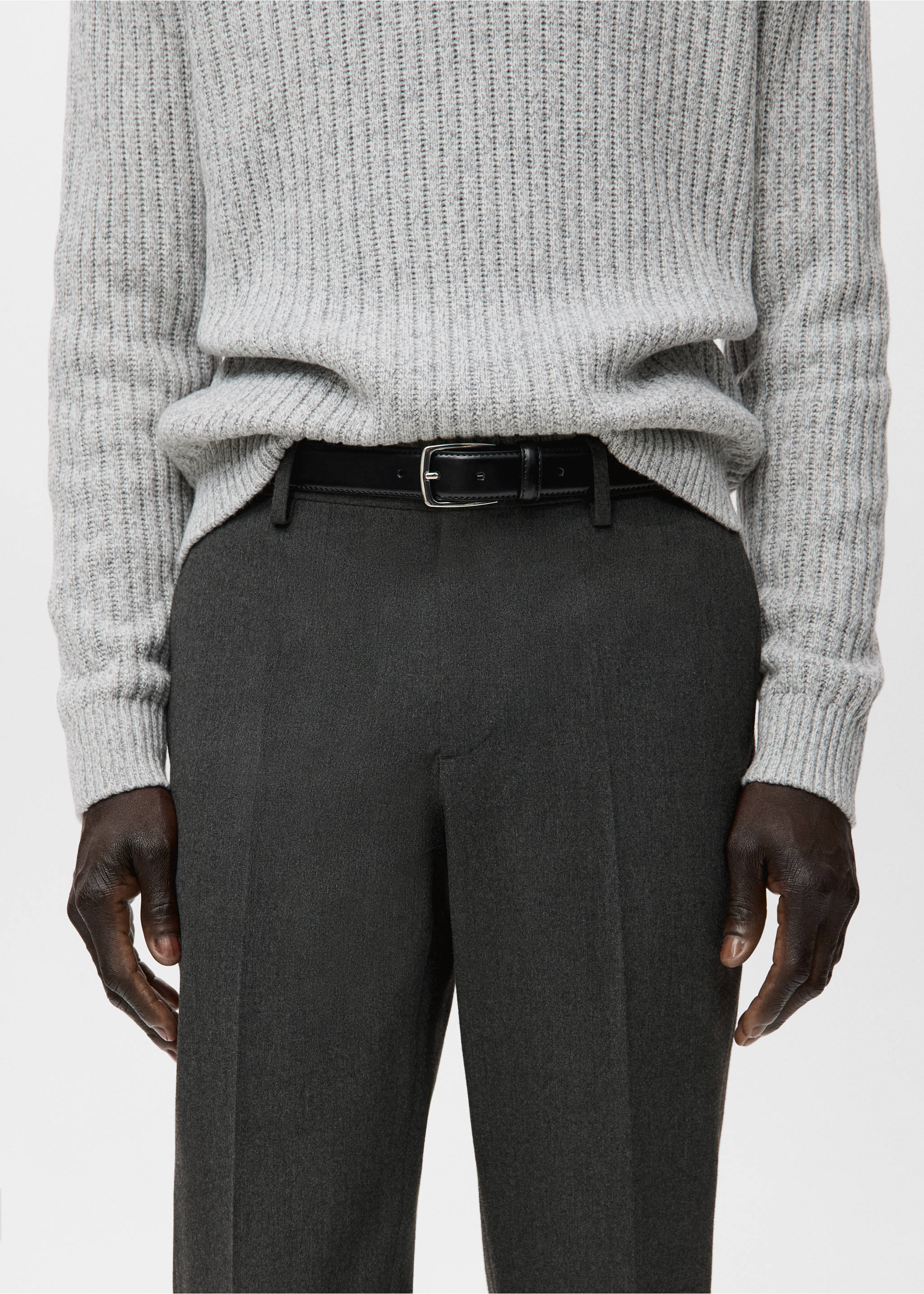 Slim-fit flannel trousers - Details of the article 1, Dark Heather Grey. Ref: 27091256-00.