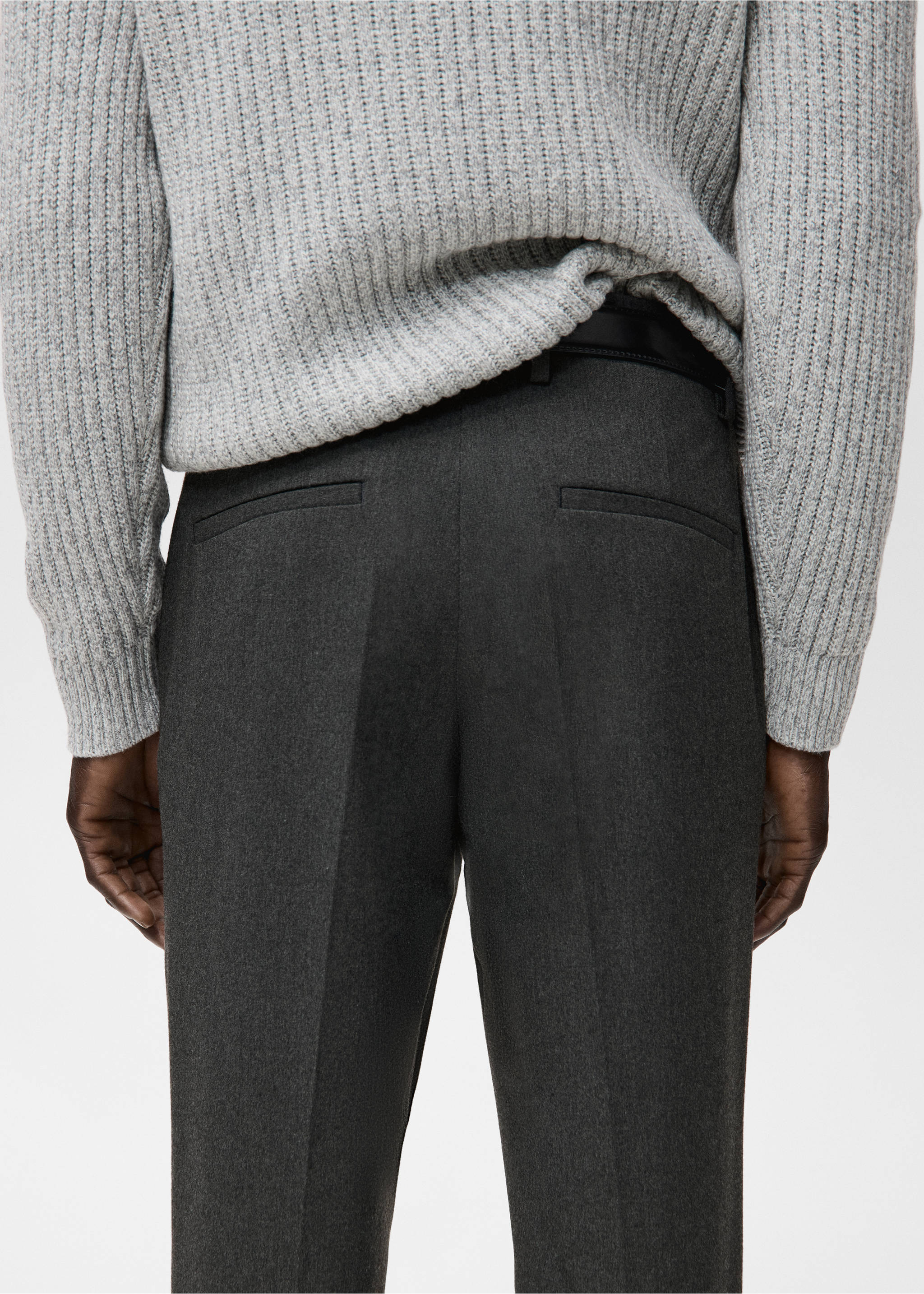 Slim-fit flannel trousers - Details of the article 6, Dark Heather Grey. Ref: 27091256-00.