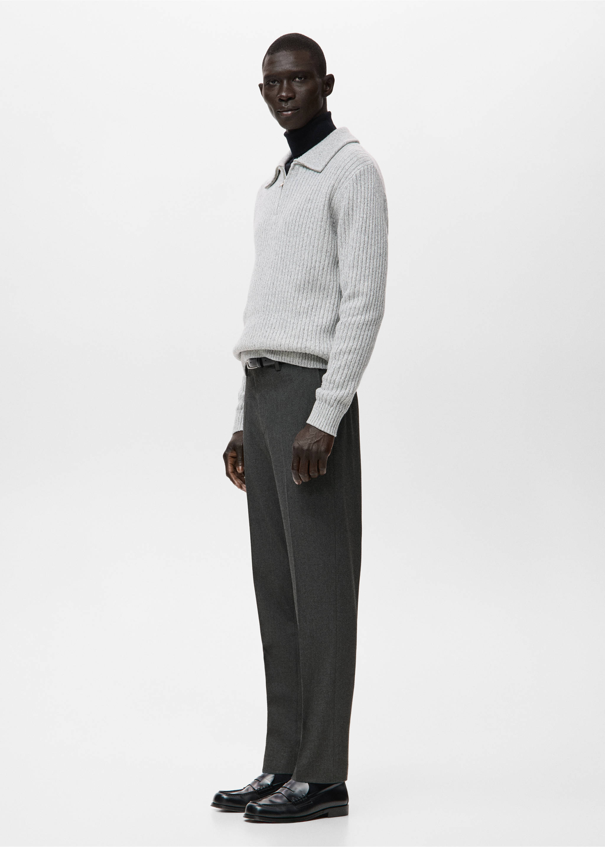 Slim-fit flannel trousers - Details of the article 2, Dark Heather Grey. Ref: 27091256-00.
