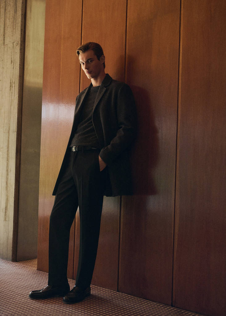 Slim-fit flannel trousers — Black