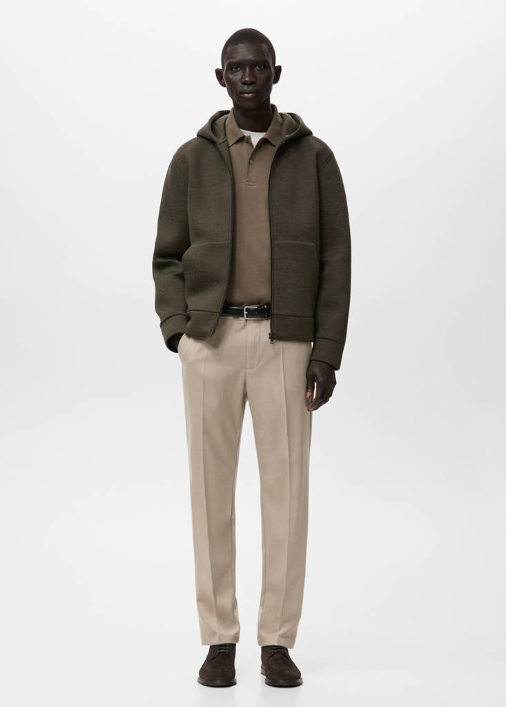 Neoprene effect zip-up sweatshirt — Khaki