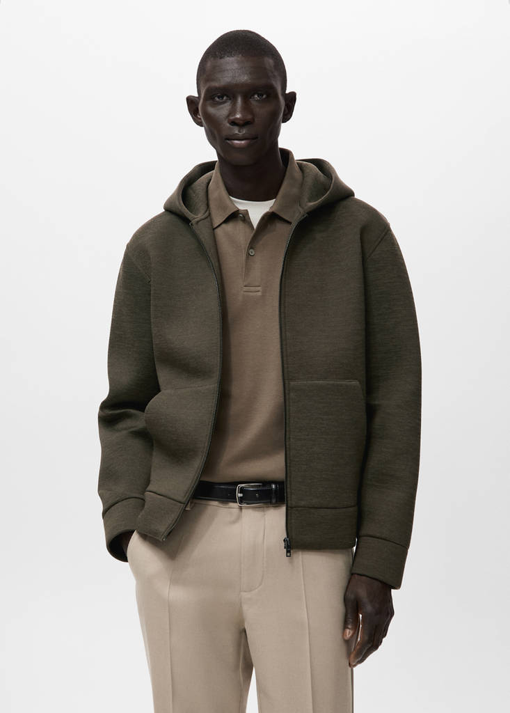 Neoprene effect zip-up sweatshirt — Khaki