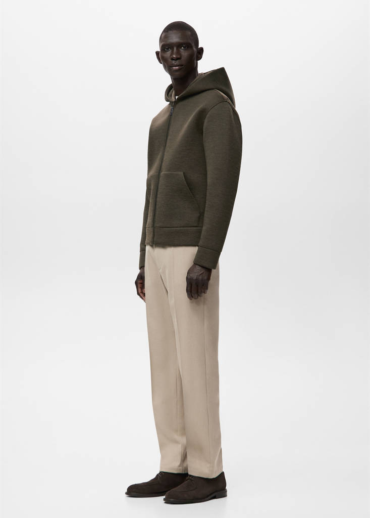 Neoprene effect zip-up sweatshirt — Khaki