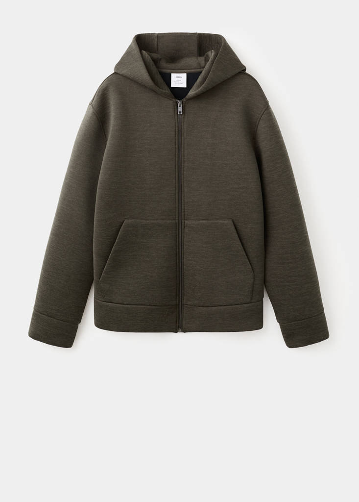 Neoprene effect zip-up sweatshirt — Khaki
