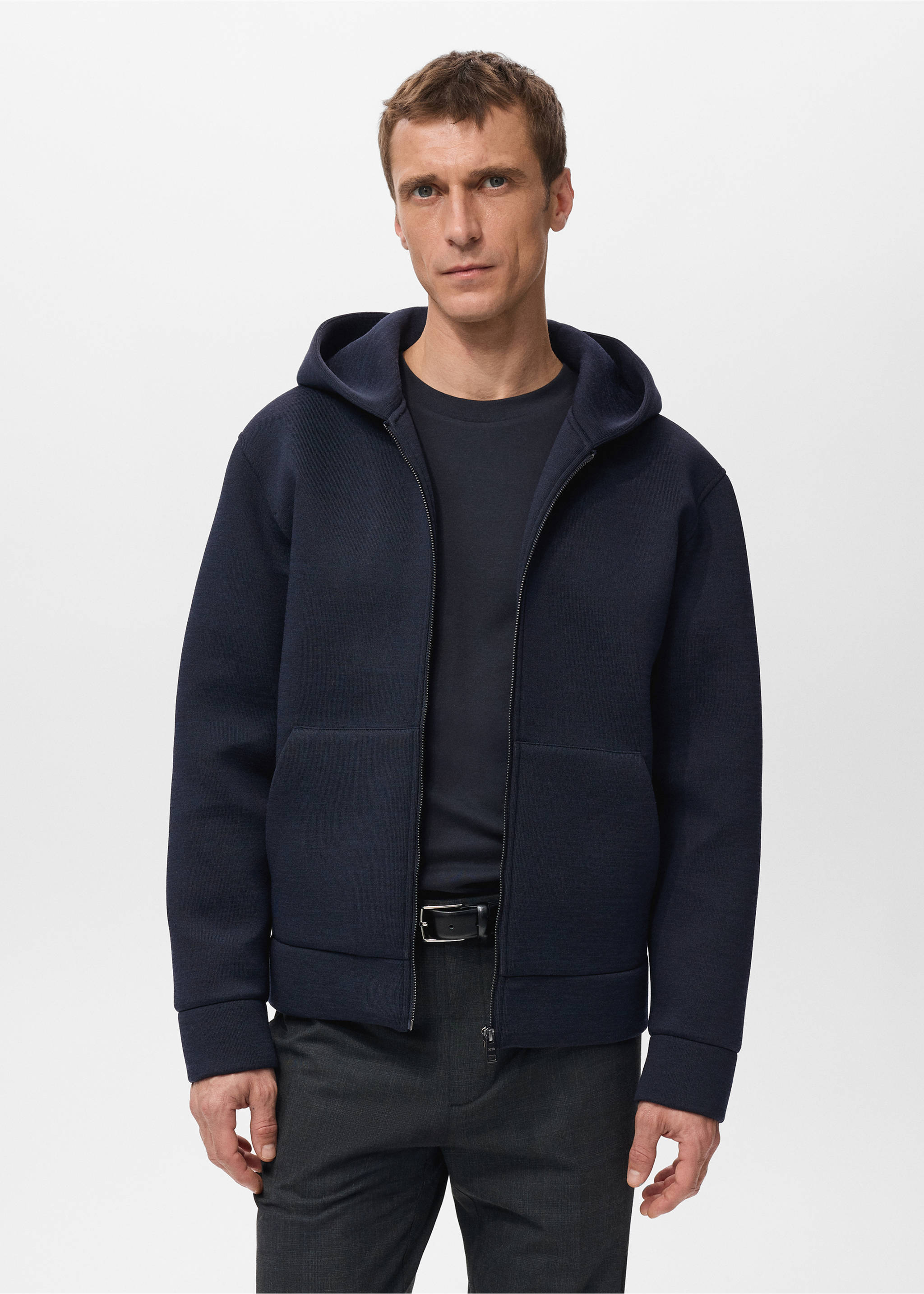 Neopren görünümlü fermuarlı sweatshirt - Orta plan, Lacivert. Ref: 27091257-00.