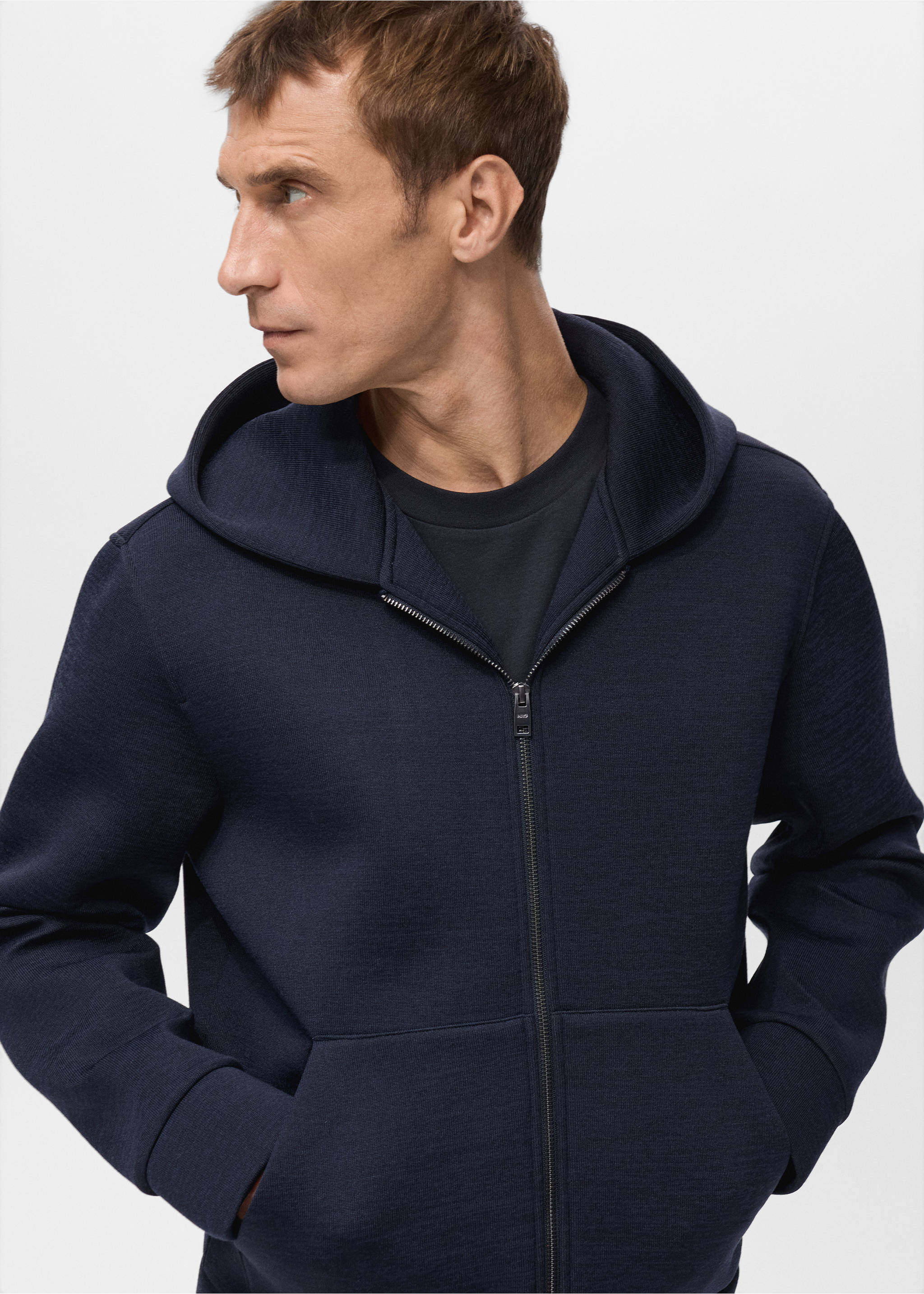 Neopren görünümlü fermuarlı sweatshirt - Ürün detayı 1, Lacivert. Ref: 27091257-00.