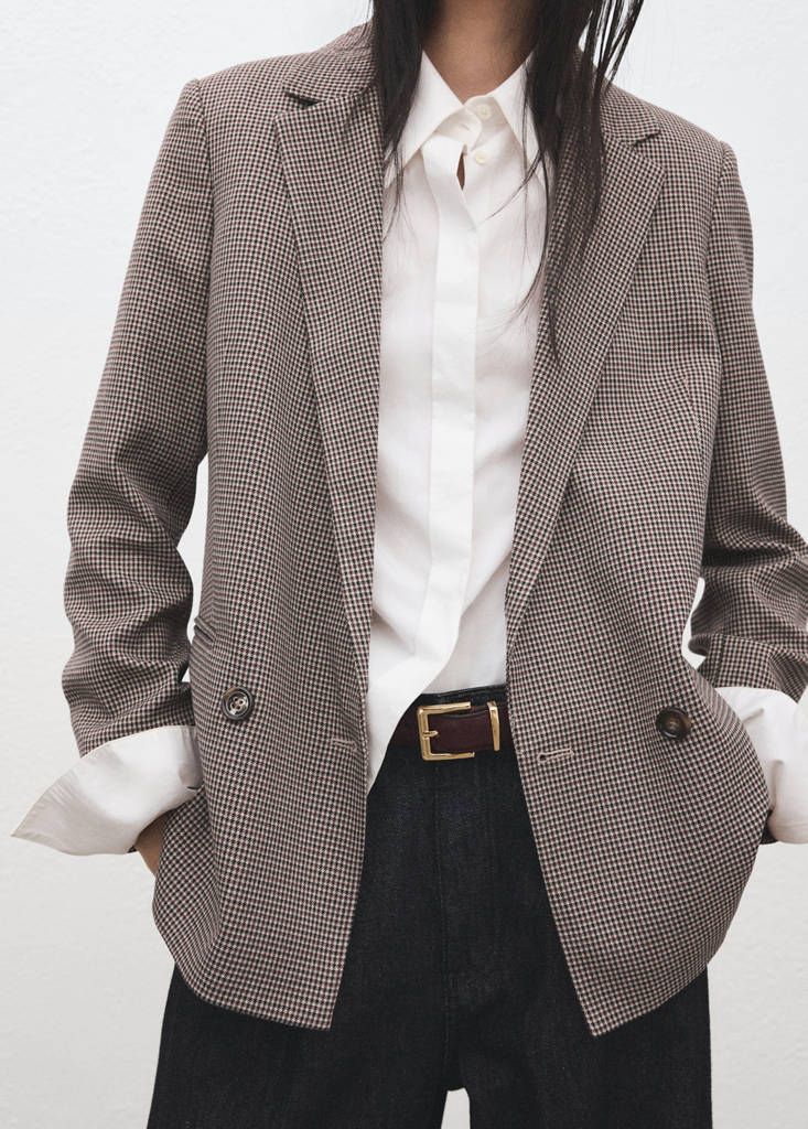 Double-breasted micro-houndstooth jacket