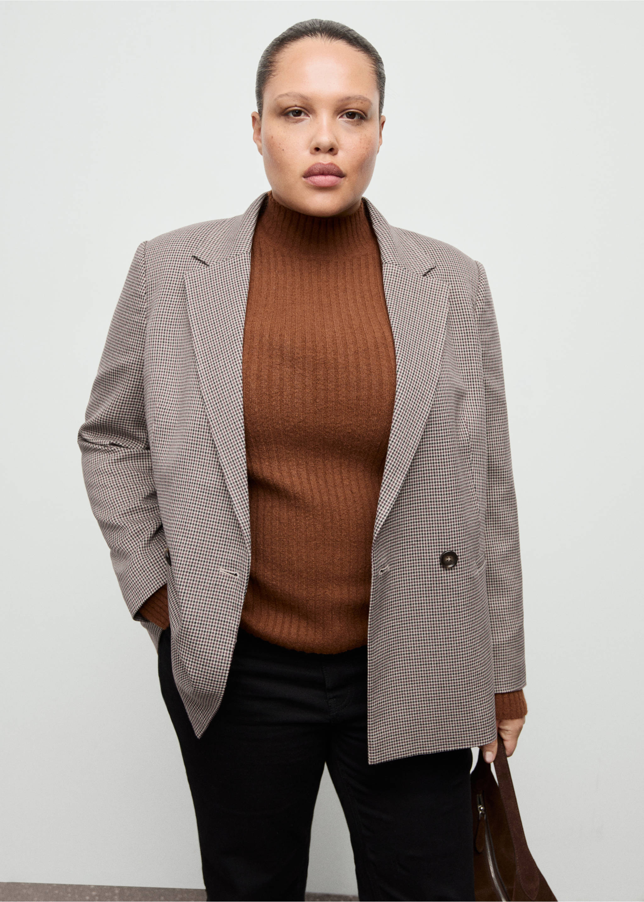 Blazer croisé micro pied-de-poule - Détail de l'article 5, Bordeaux. Ref: 27091259-00.