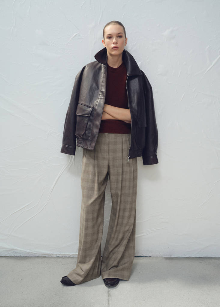 Wide leg check suit trousers — Brown