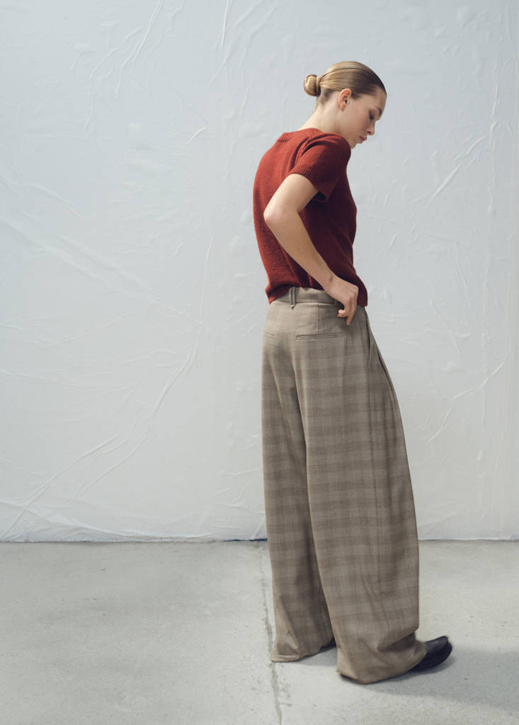Wide leg check suit trousers — Brown