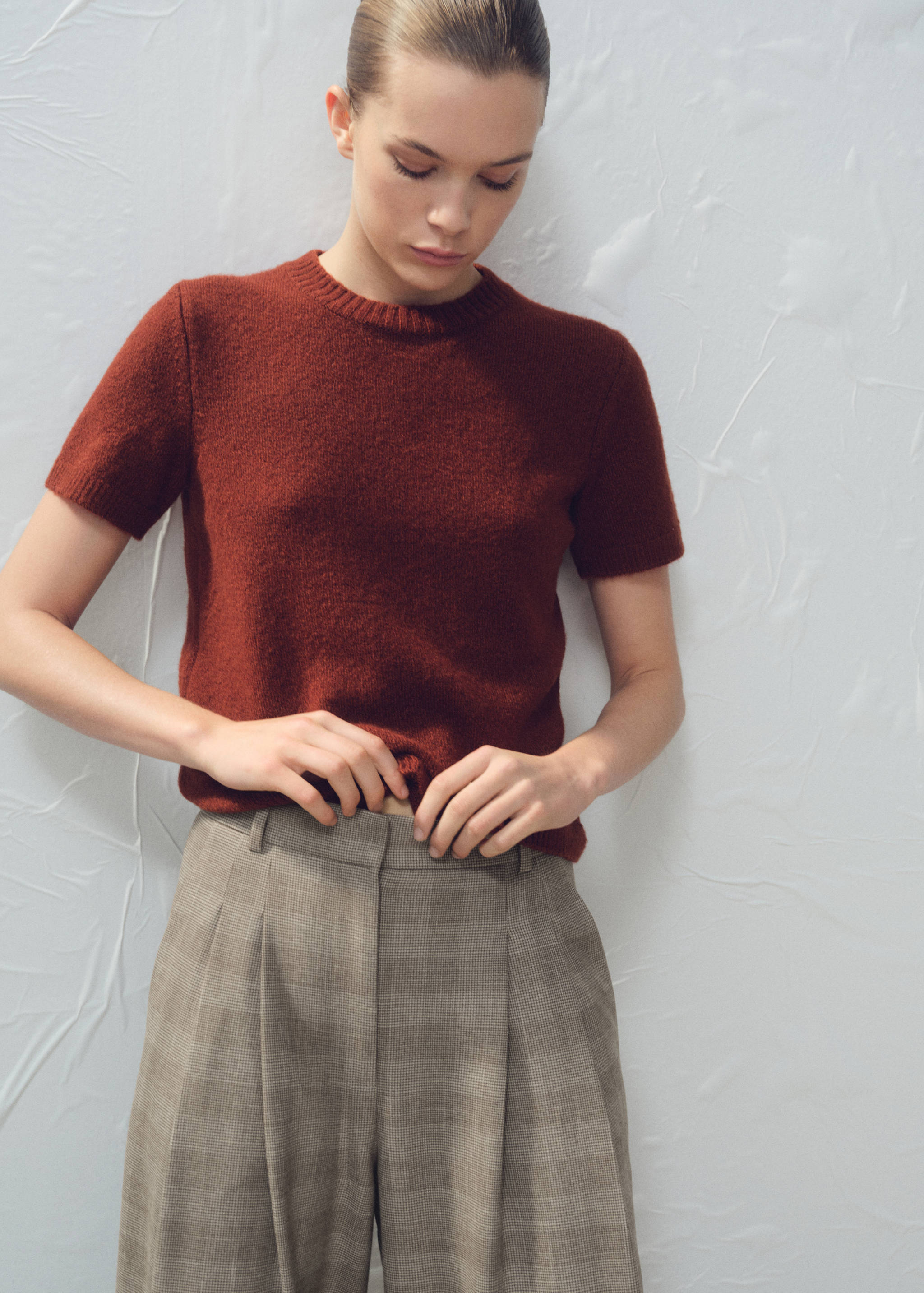 阔腿格纹西装裤 - null