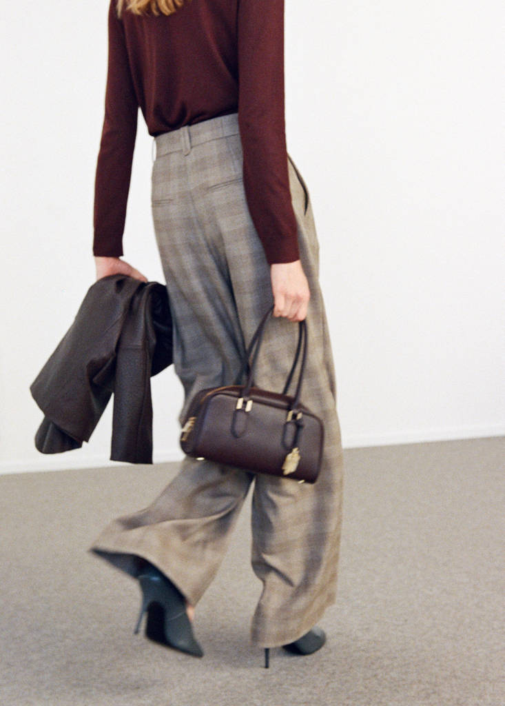 Wide leg check suit trousers — Brown