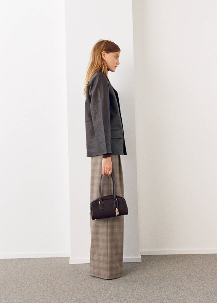 Wide leg check suit trousers — Brown