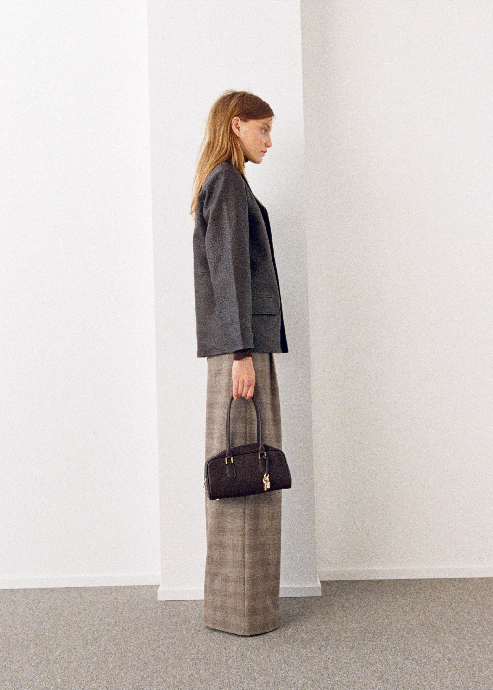 Wide leg check suit trousers - General plane, Brown. Ref: 27091262-02.