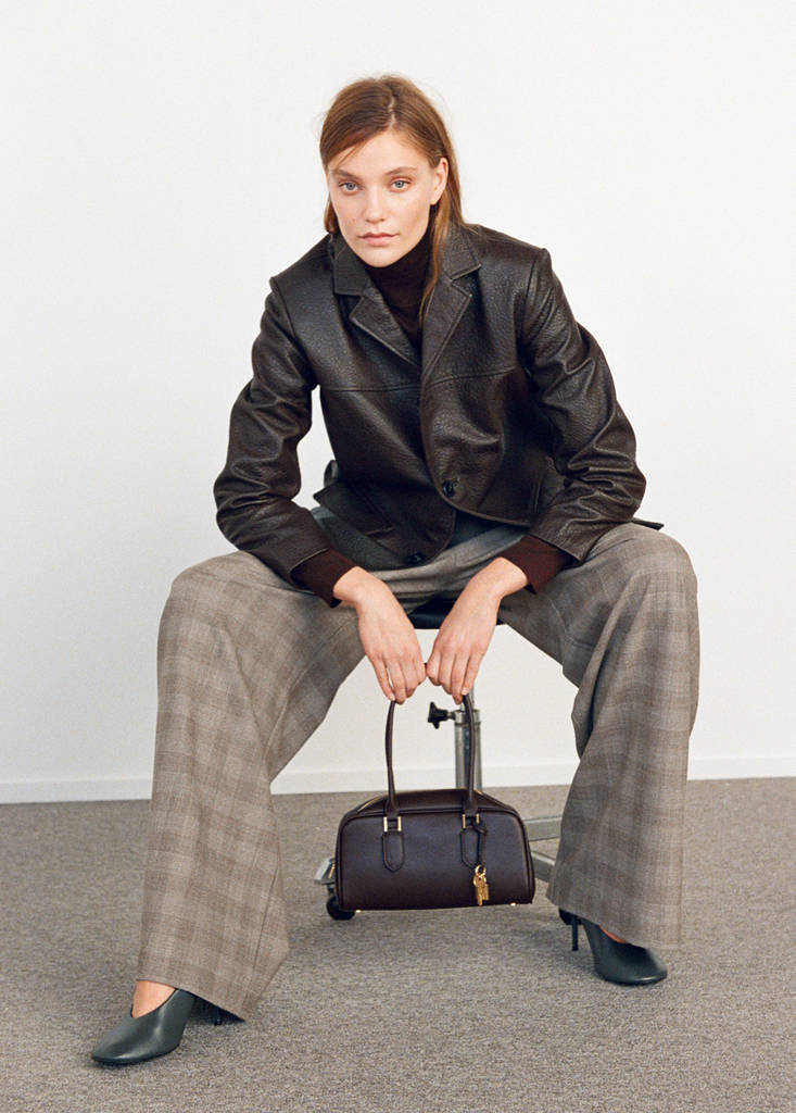 Wide leg check suit trousers — Brown