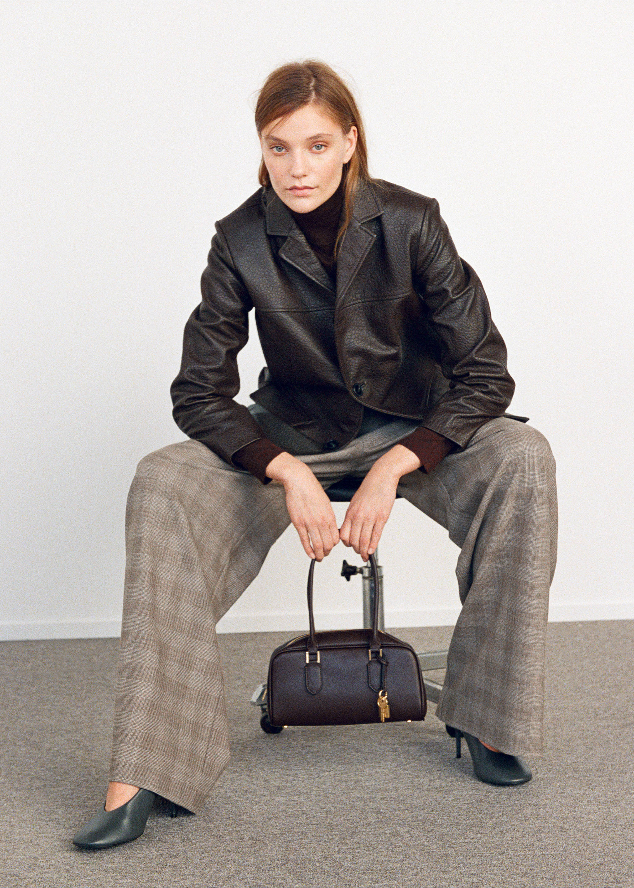 Wide leg check suit trousers - Details of the article 1, Brown. Ref: 27091262-02.