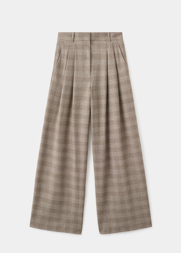 Wide leg check suit trousers — Brown