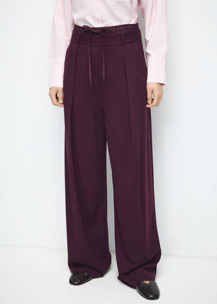 Pleated trousers with combined waistband — Maroon