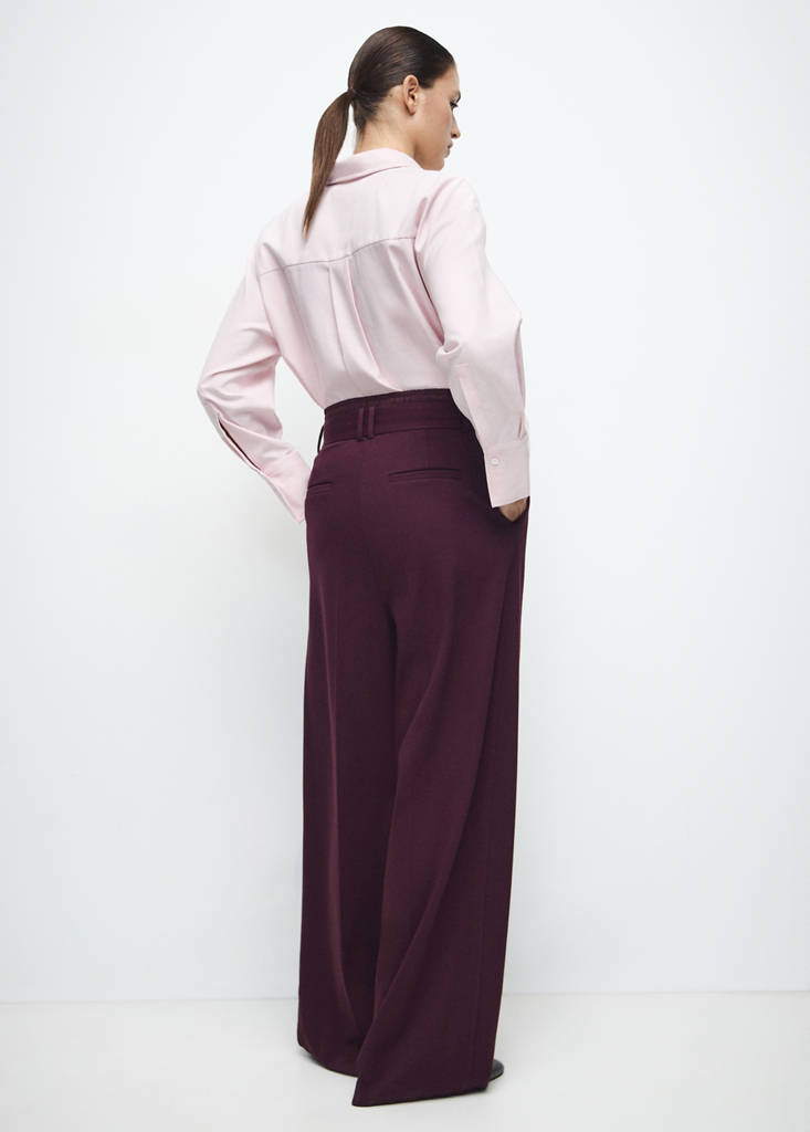 Pleated trousers with combined waistband — Maroon