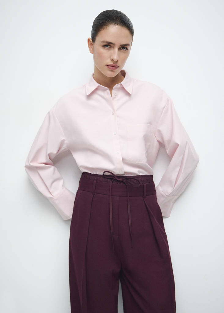 Pleated trousers with combined waistband — Maroon