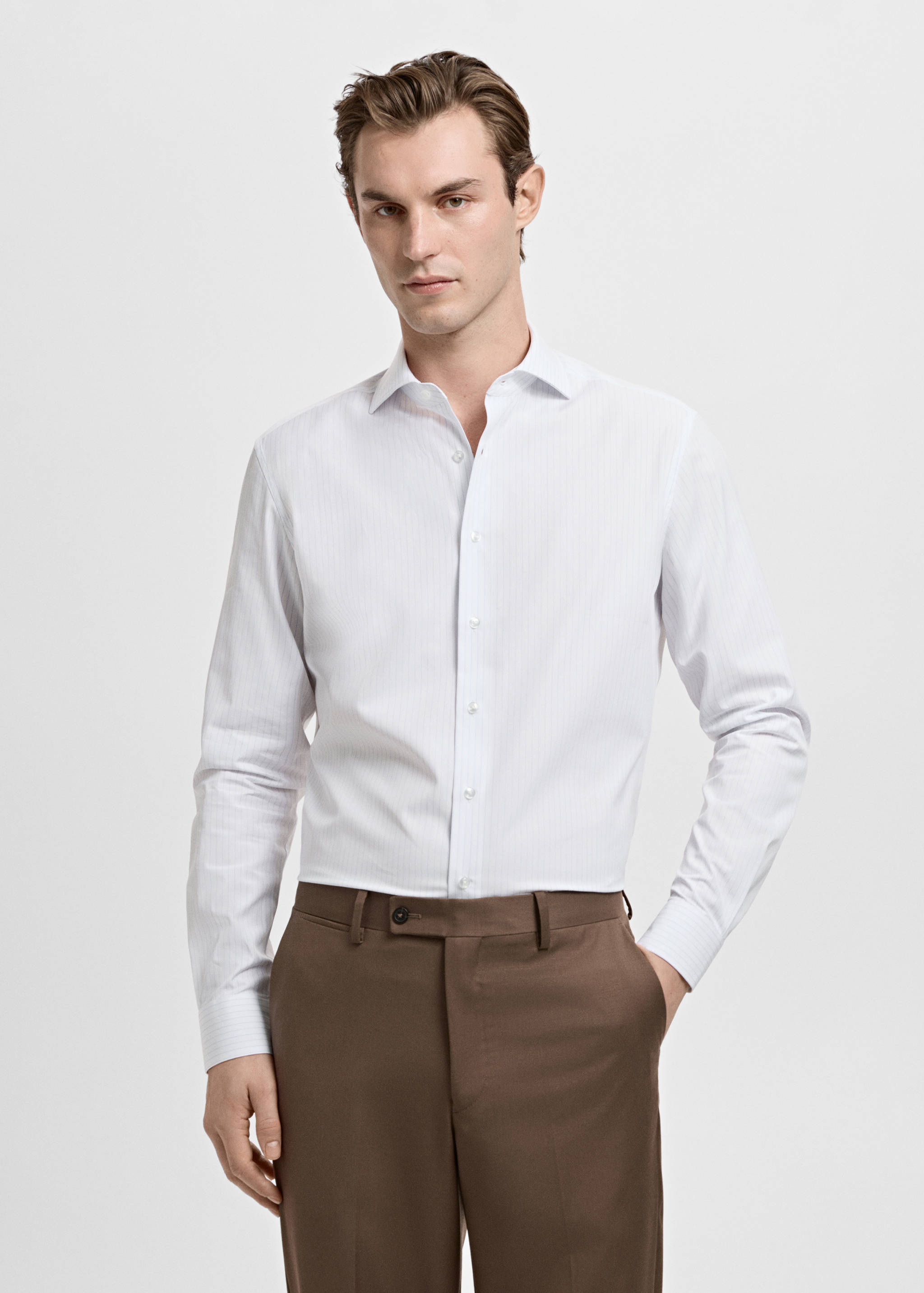 Slim fit cotton striped suit shirt - Medium plane