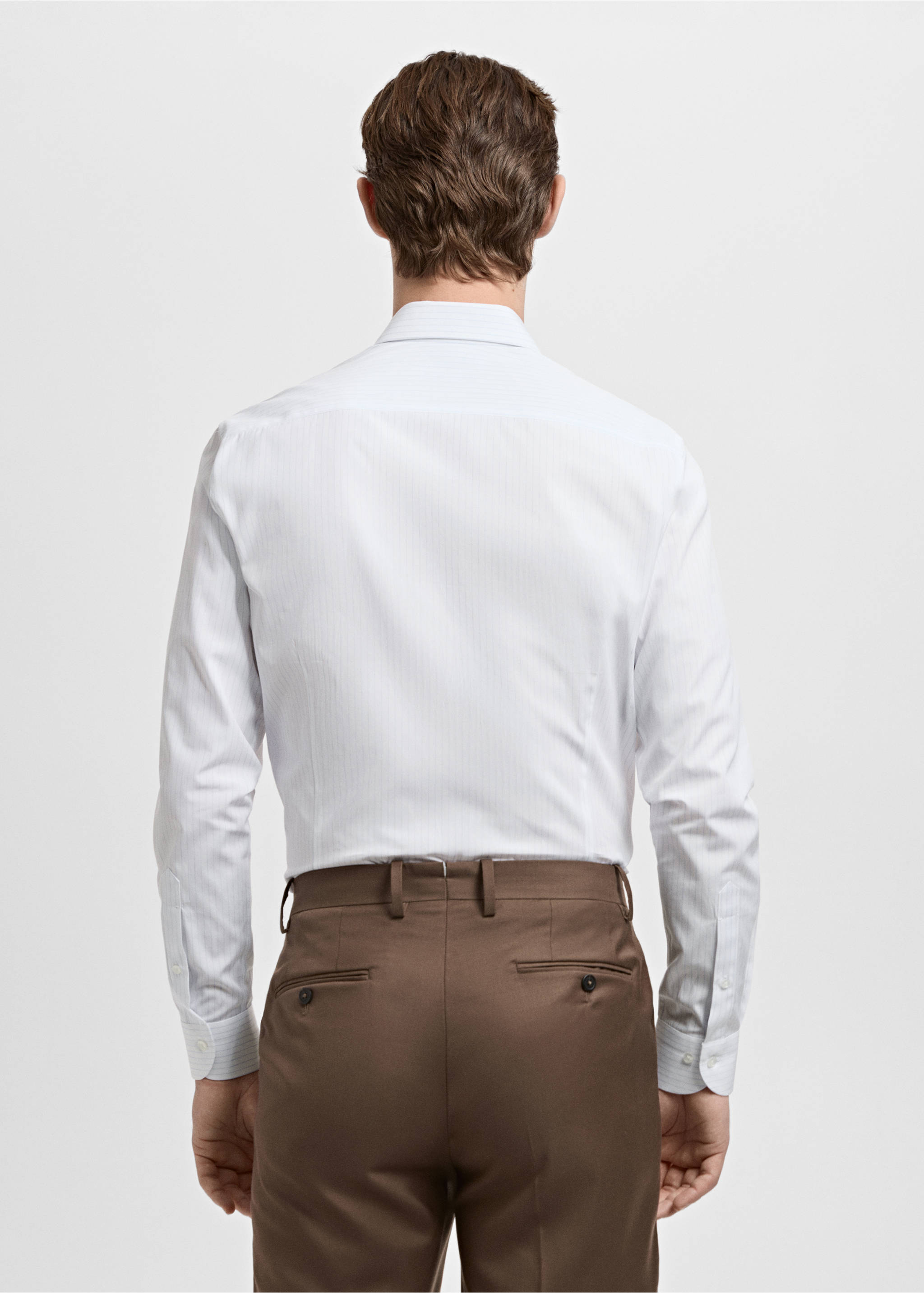 Camisa traje slim fit algodón rayas - Reverso del artículo, Azul celeste. Ref: 27091264-00.