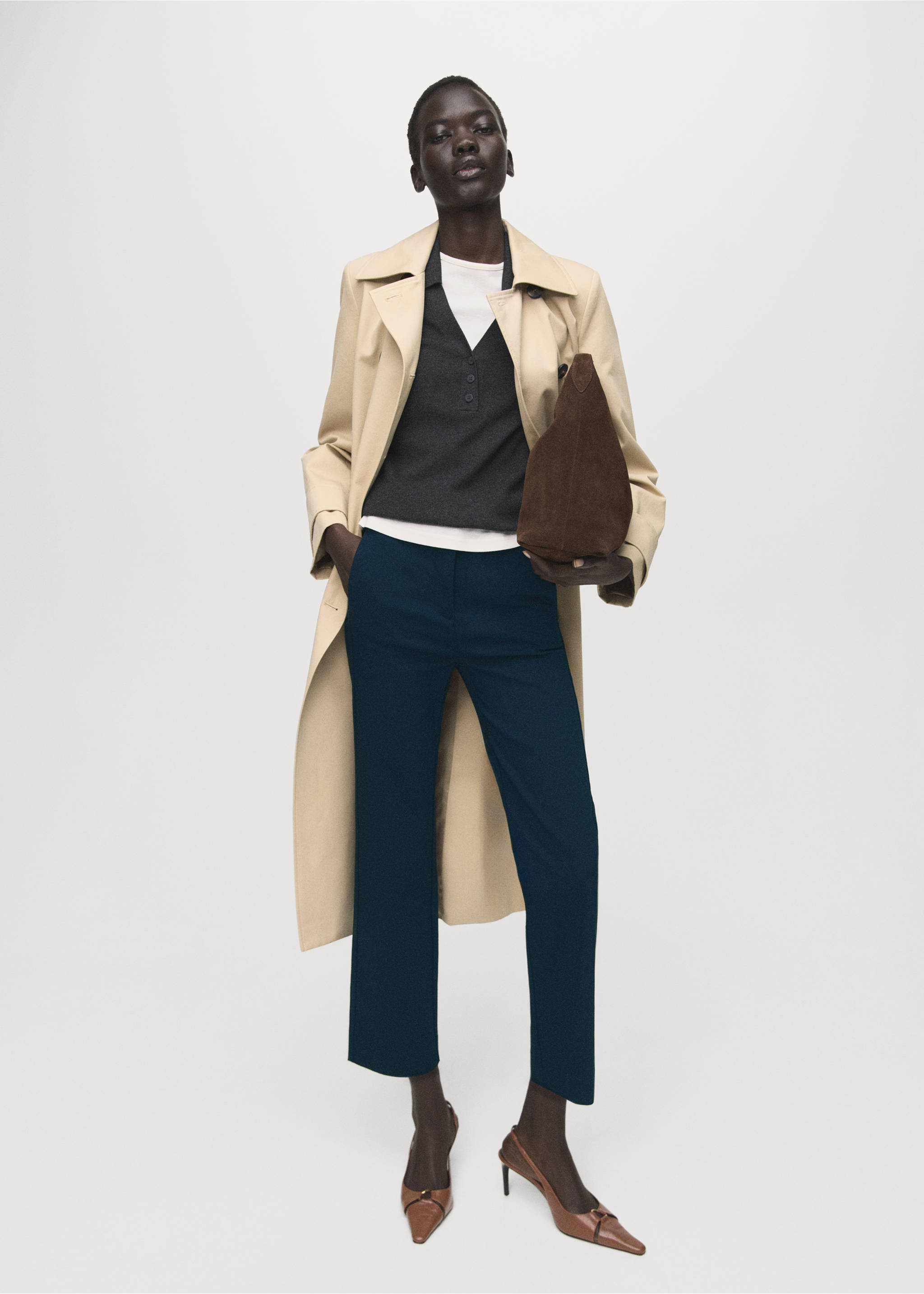 Pantalón recto crop - Plano general, Azul marino. Ref: 27091266-00.