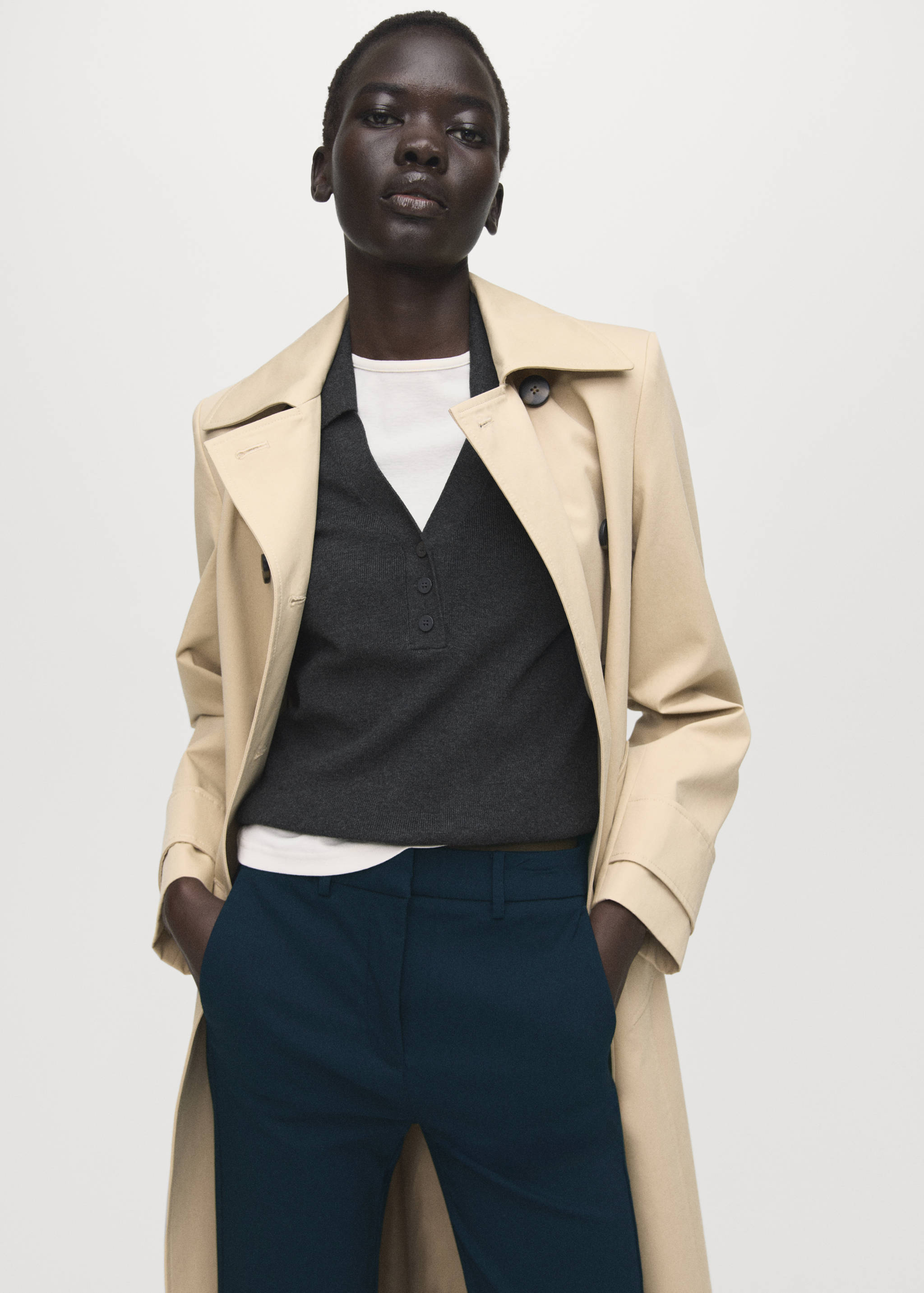 直纹裁七分裤 - null