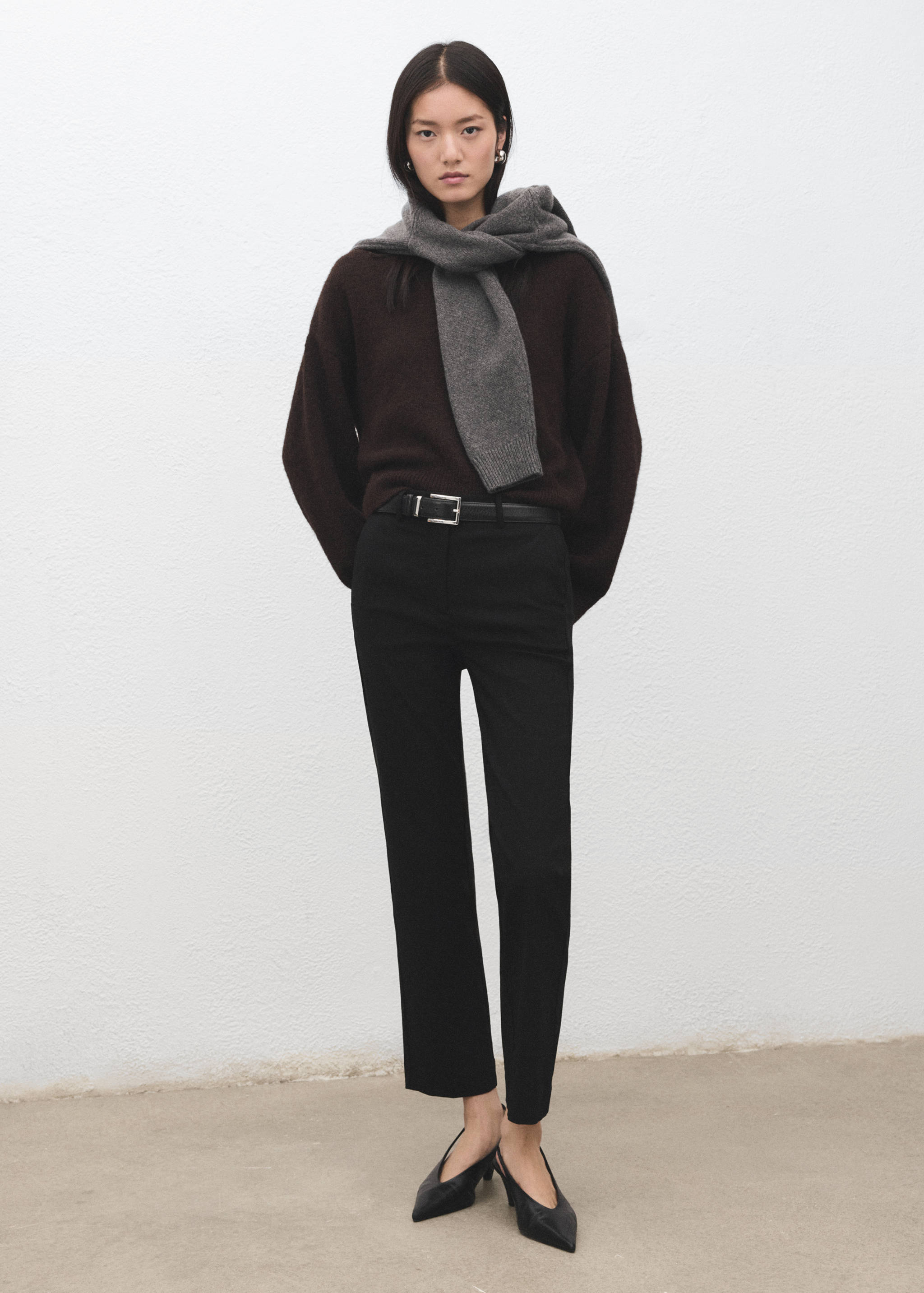 直纹裁七分裤 - null