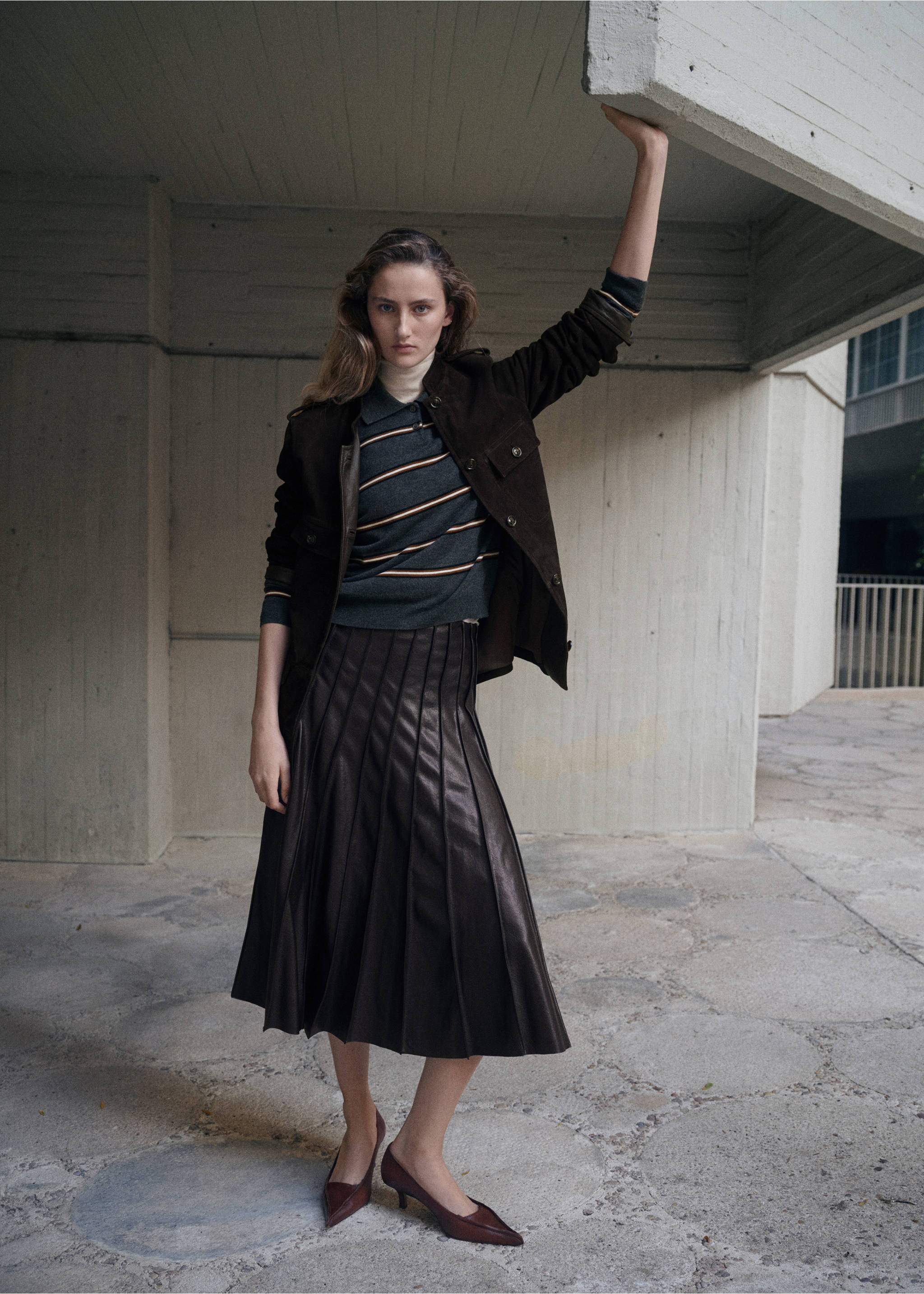 Faux-leather godet skirt - General plane, Brown. Ref: 27091267-00.