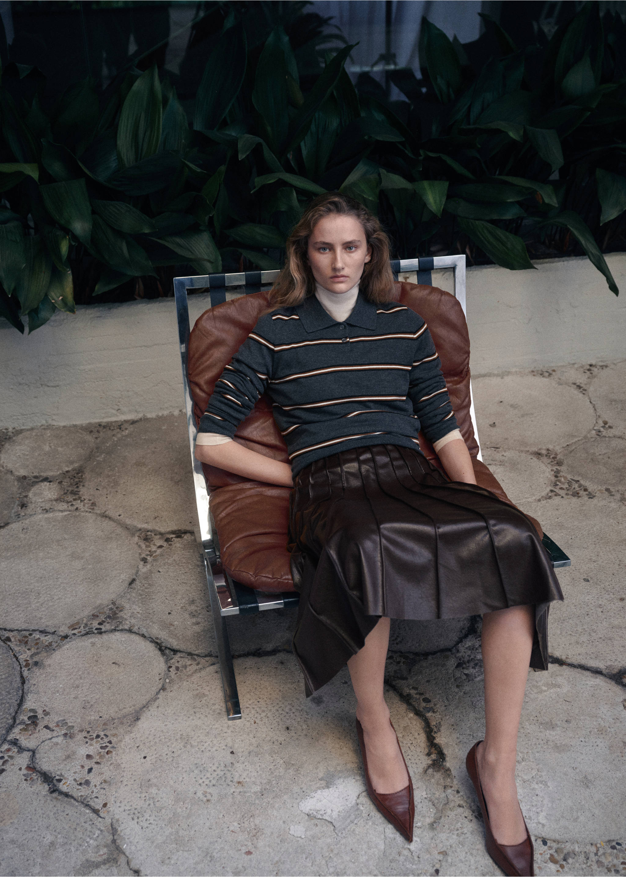 Faux-leather godet skirt - Medium plane, Brown. Ref: 27091267-00.