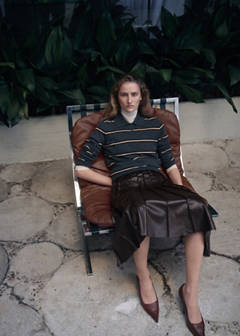 Faux-leather godet skirt — Brown 1