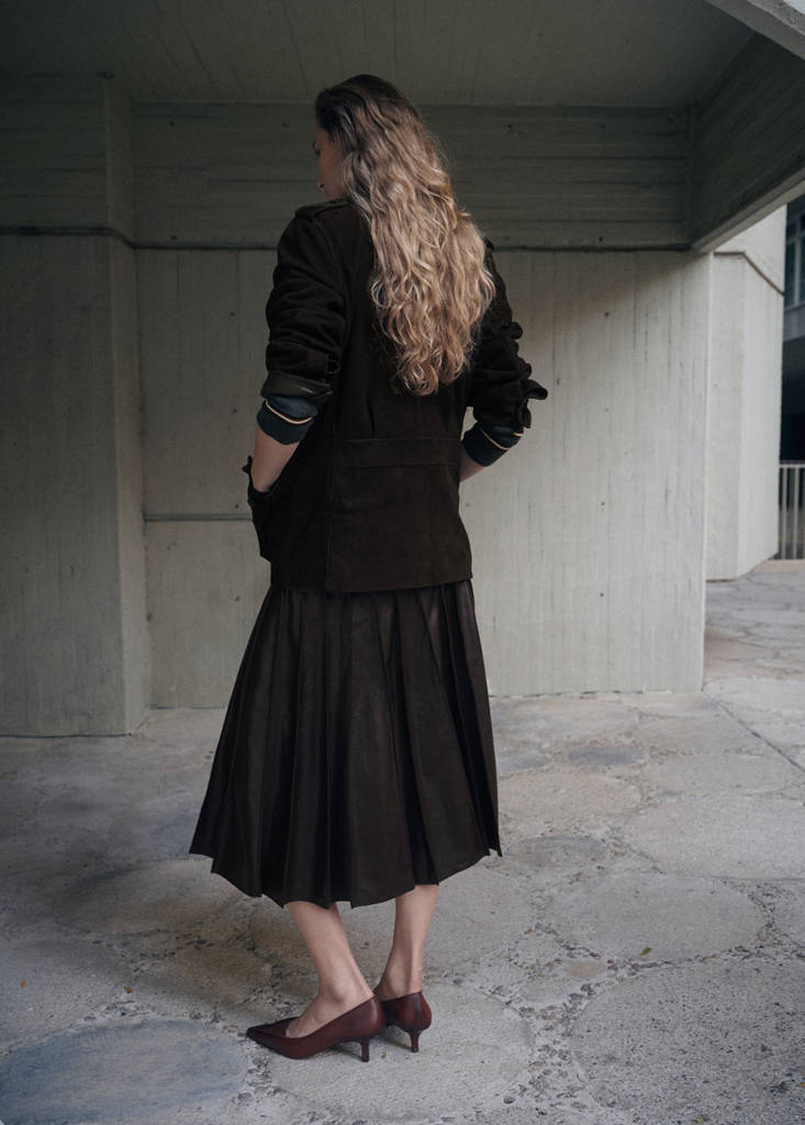 Faux-leather godet skirt — Brown