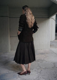 Faux-leather godet skirt — Brown 3