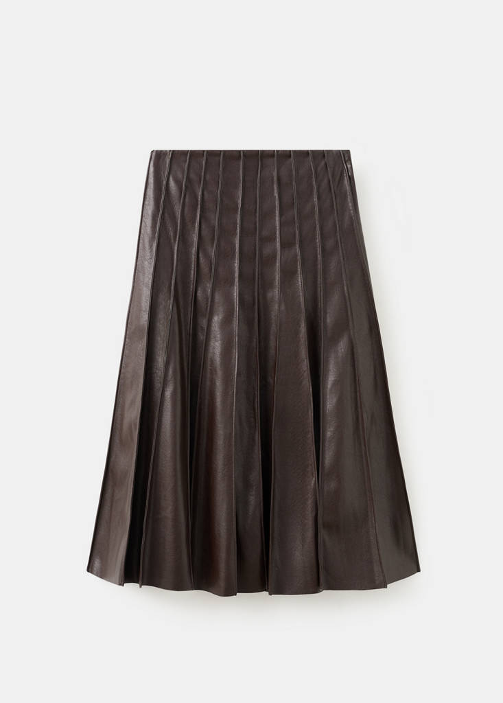 Faux-leather godet skirt — Brown