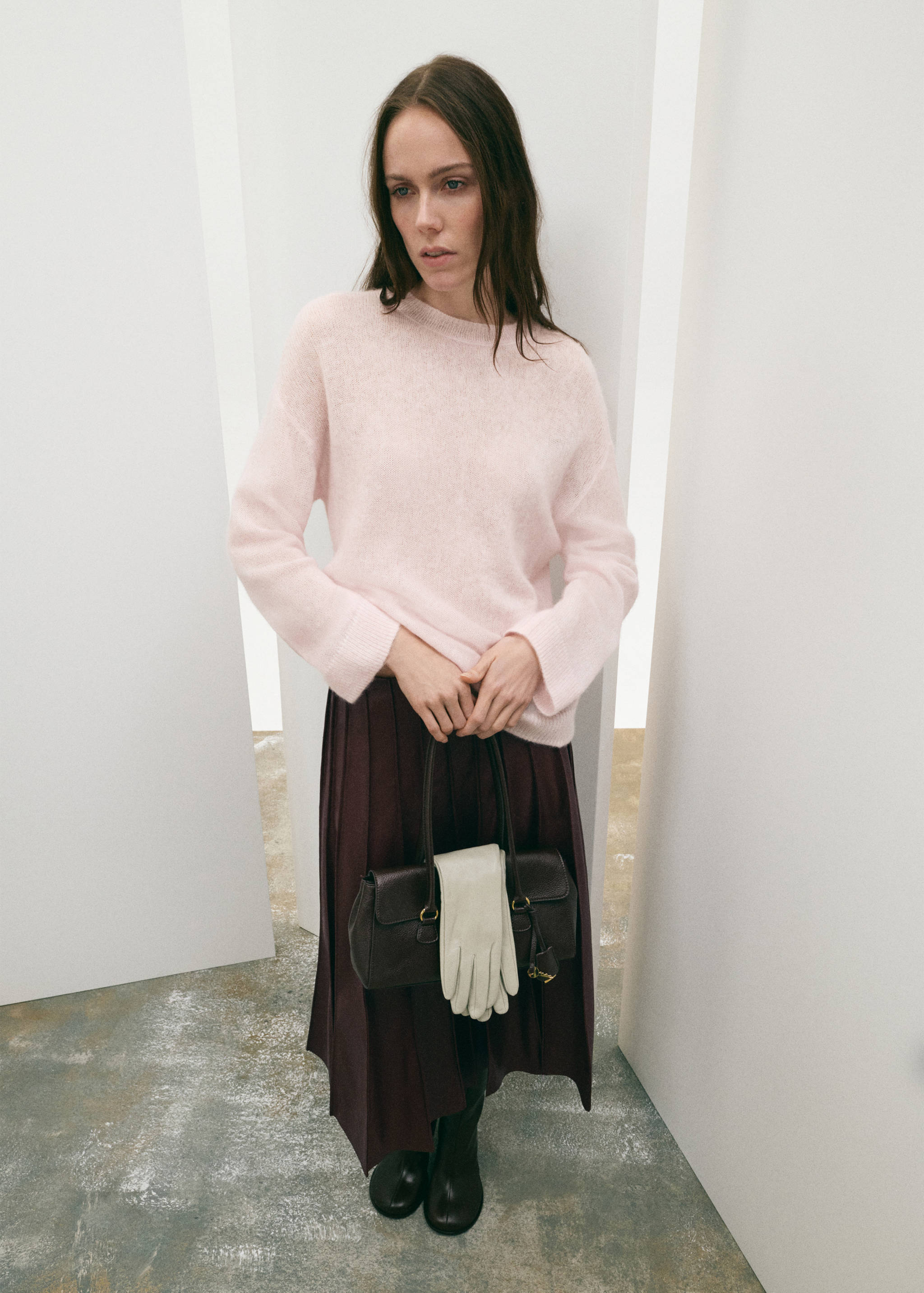 Faux-leather godet skirt - General plane