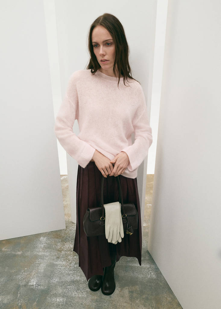 Faux-leather godet skirt — Maroon