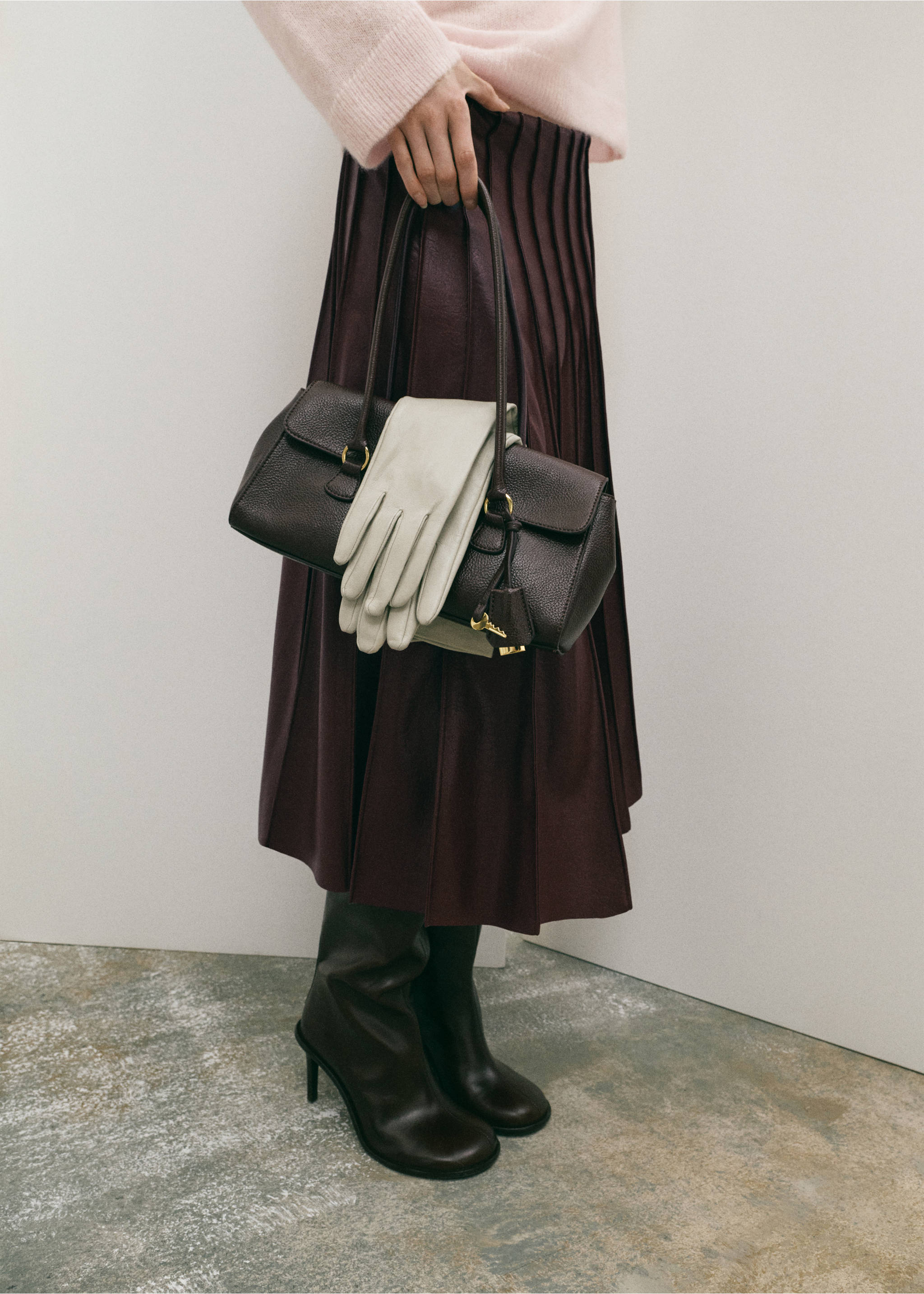 Faux-leather godet skirt - Medium plane, Maroon. Ref: 27091267-01.