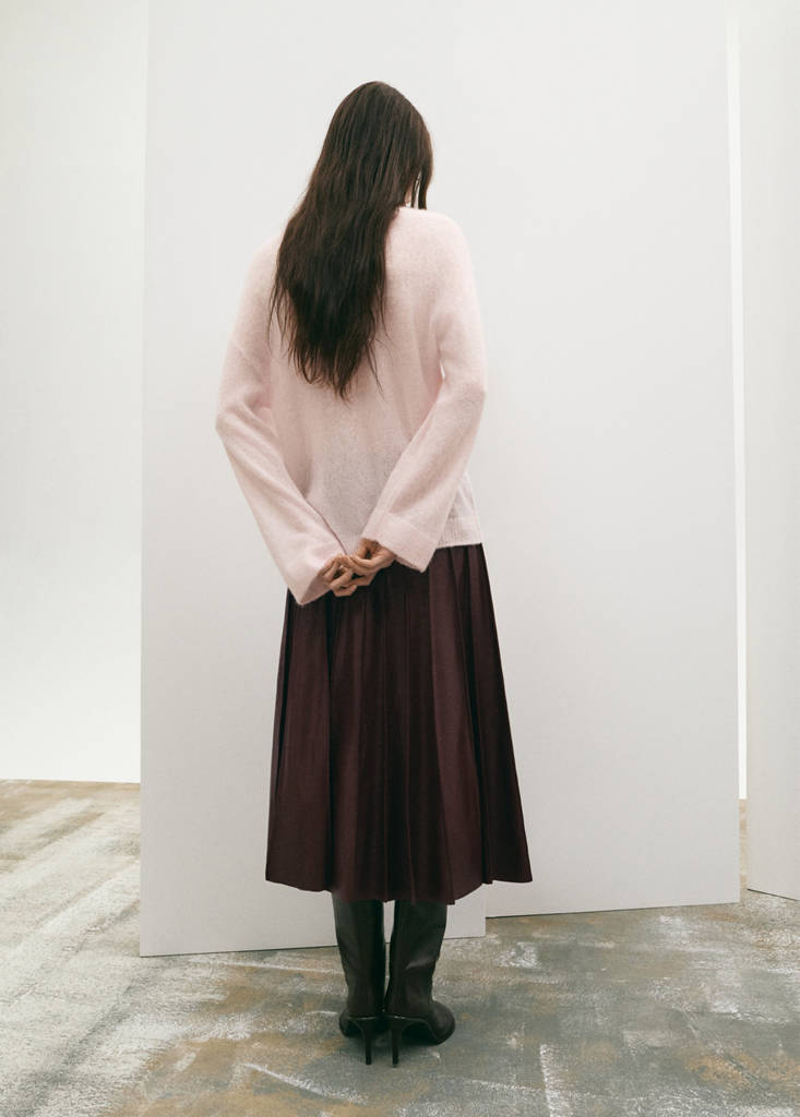 Faux-leather godet skirt — Maroon