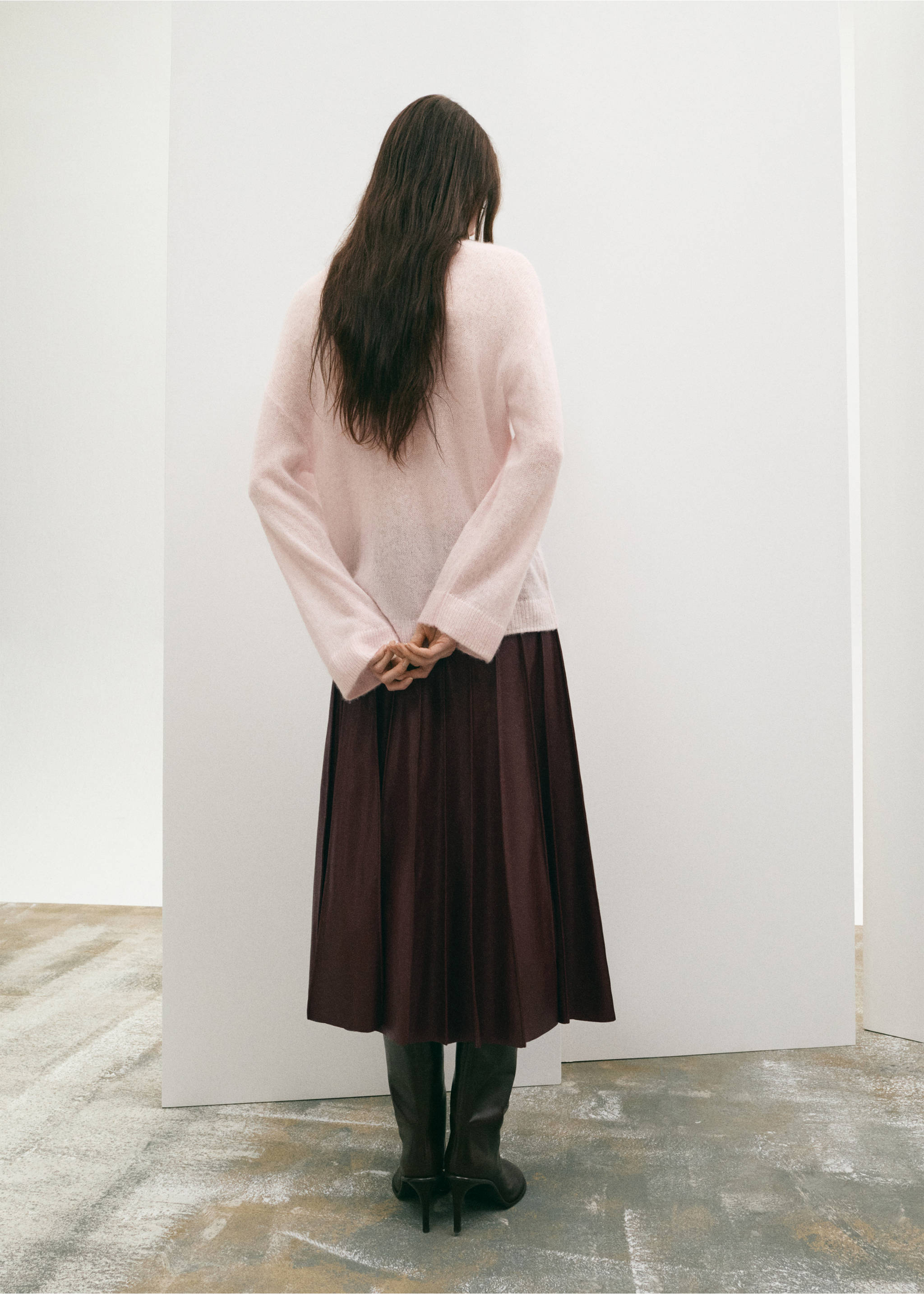 Faux-leather godet skirt - Reverse of the article, Maroon. Ref: 27091267-01.