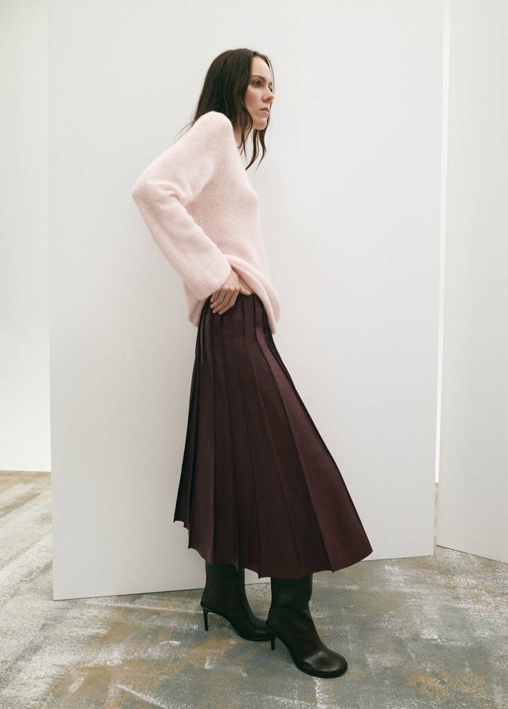 Faux-leather godet skirt — Maroon