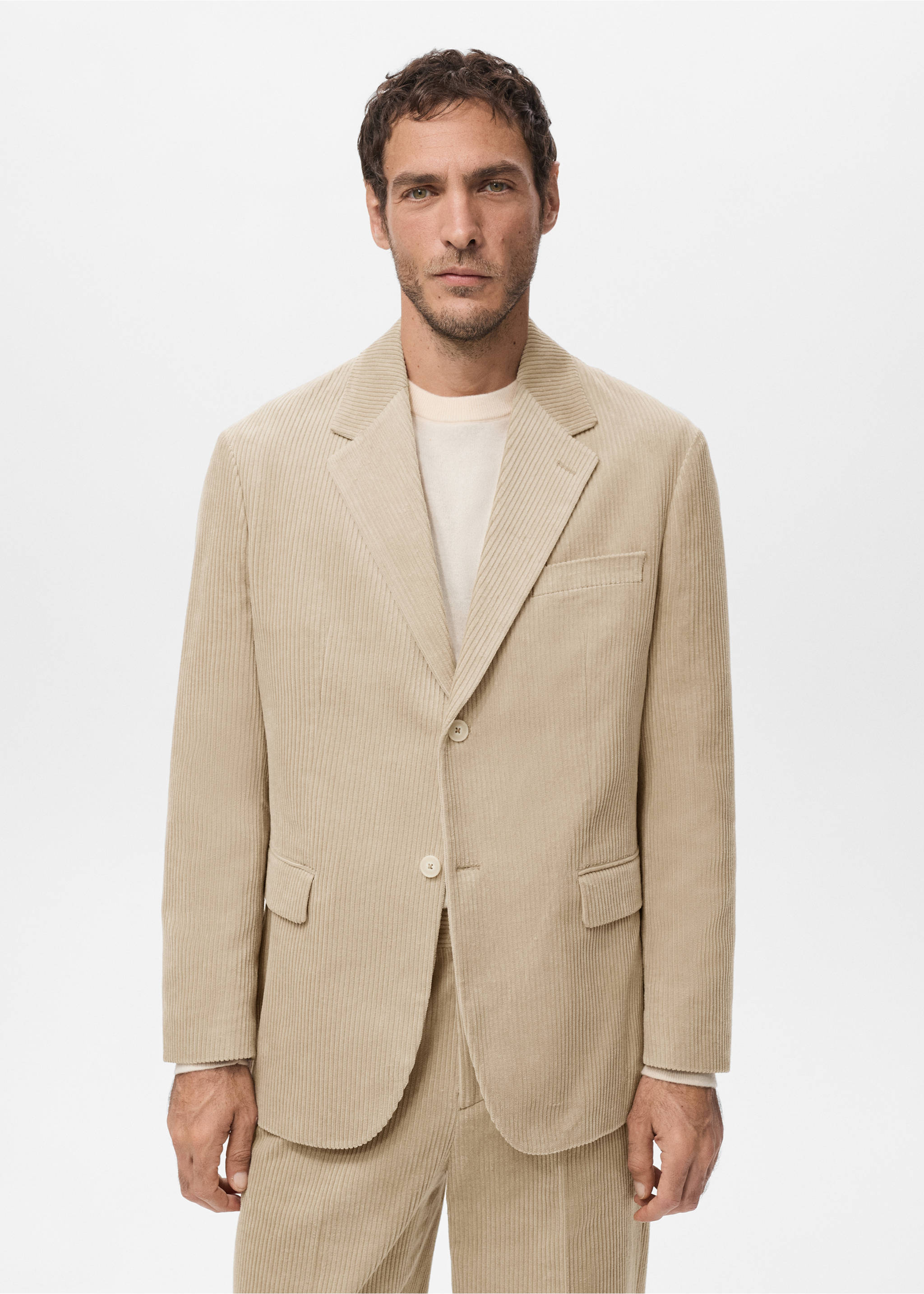Blazer regular-fit velours côtelé - Plan moyen, Beige. Ref: 27091268-00.
