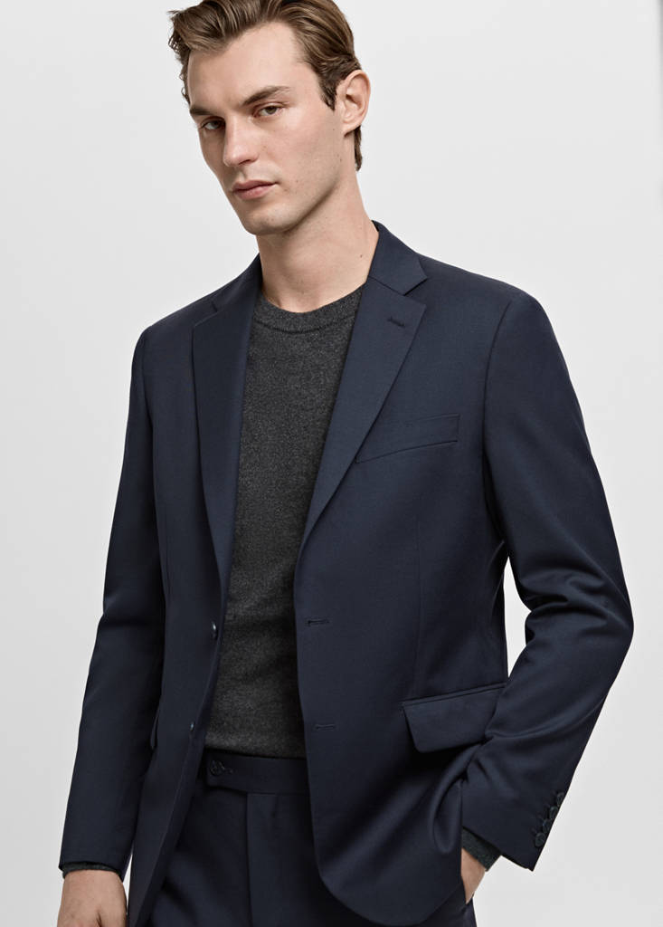 Turin 100% virgin wool suit jacket — Navy