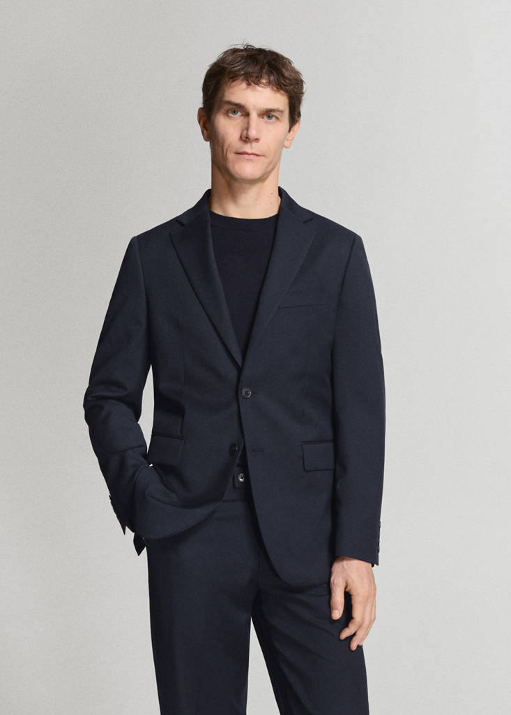 Turin 100% virgin wool suit jacket — Navy