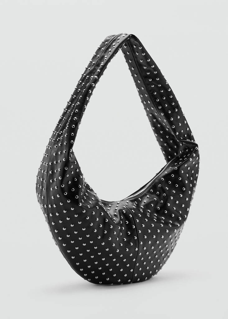 Oval studded shoulder bag — Black