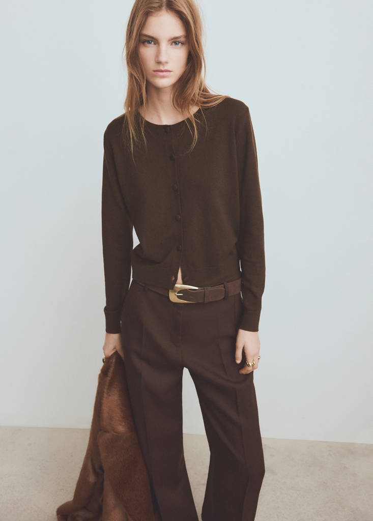 Knitted button cardigan — Chocolate