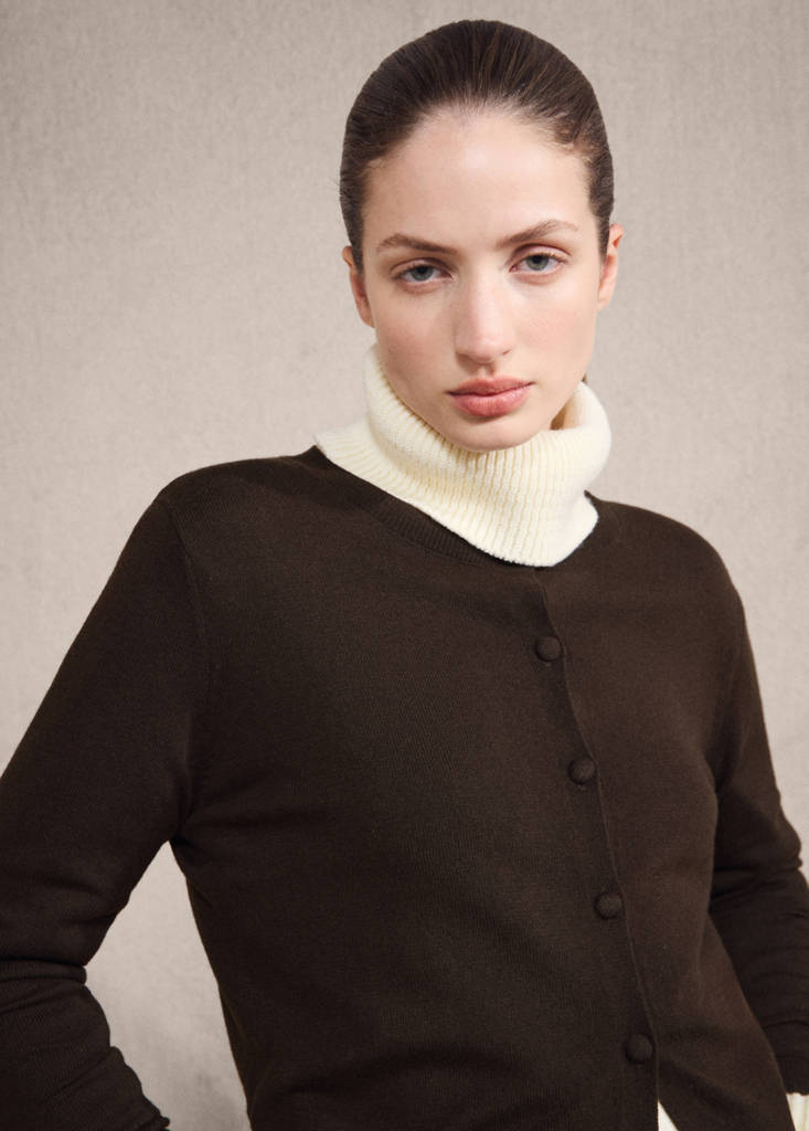 Knitted button cardigan — Chocolate