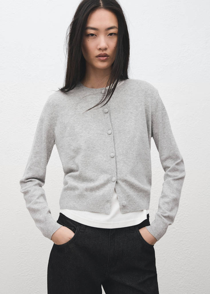 Knitted button cardigan — Light Heather Grey